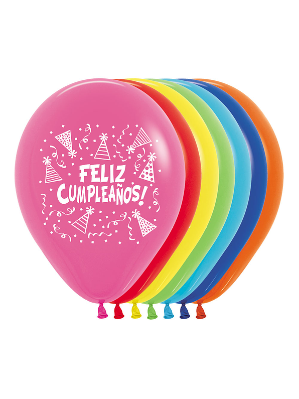 Globo R-12 impreso feliz cumpleaños gorritos Fashion surtido x 12 unidades 1