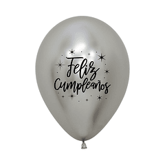 Globo R-12 feliz cumpleaños radiante reflex plata x 12 unidades