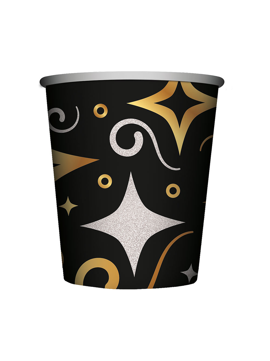 Vaso 9 oz Felíz Cumpleaños Dorado/Negro x 8 1