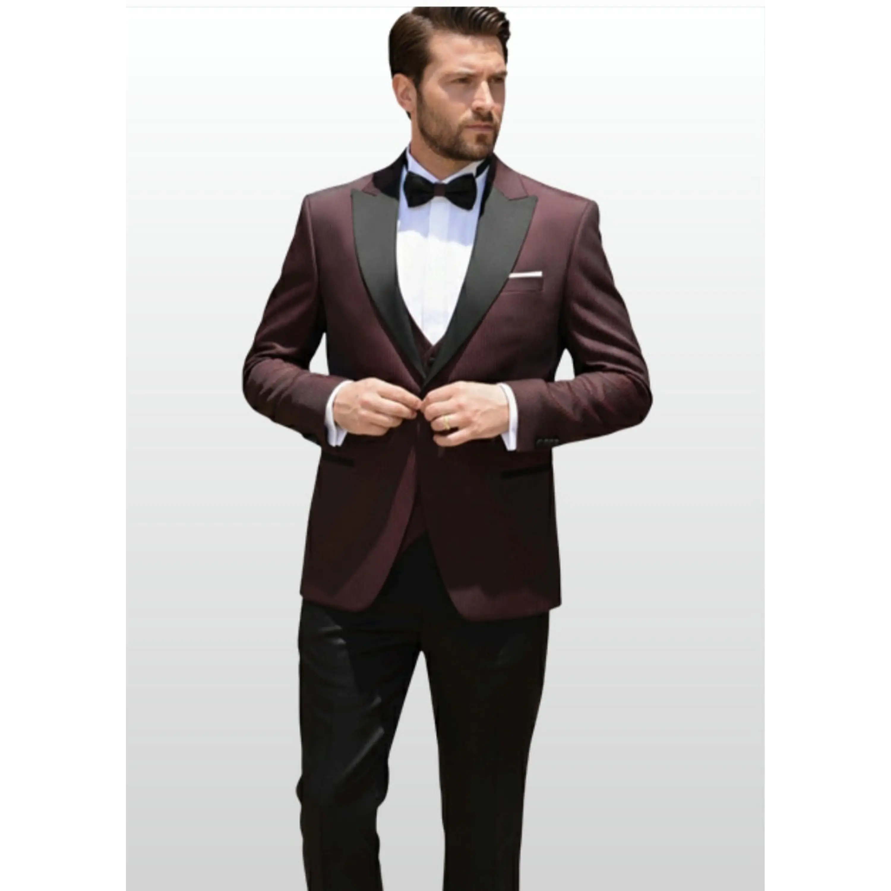 Traje Burdeo Diseño Solapa Negra 1