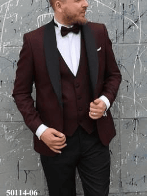 Traje Burdeo Solapa Negra Completa