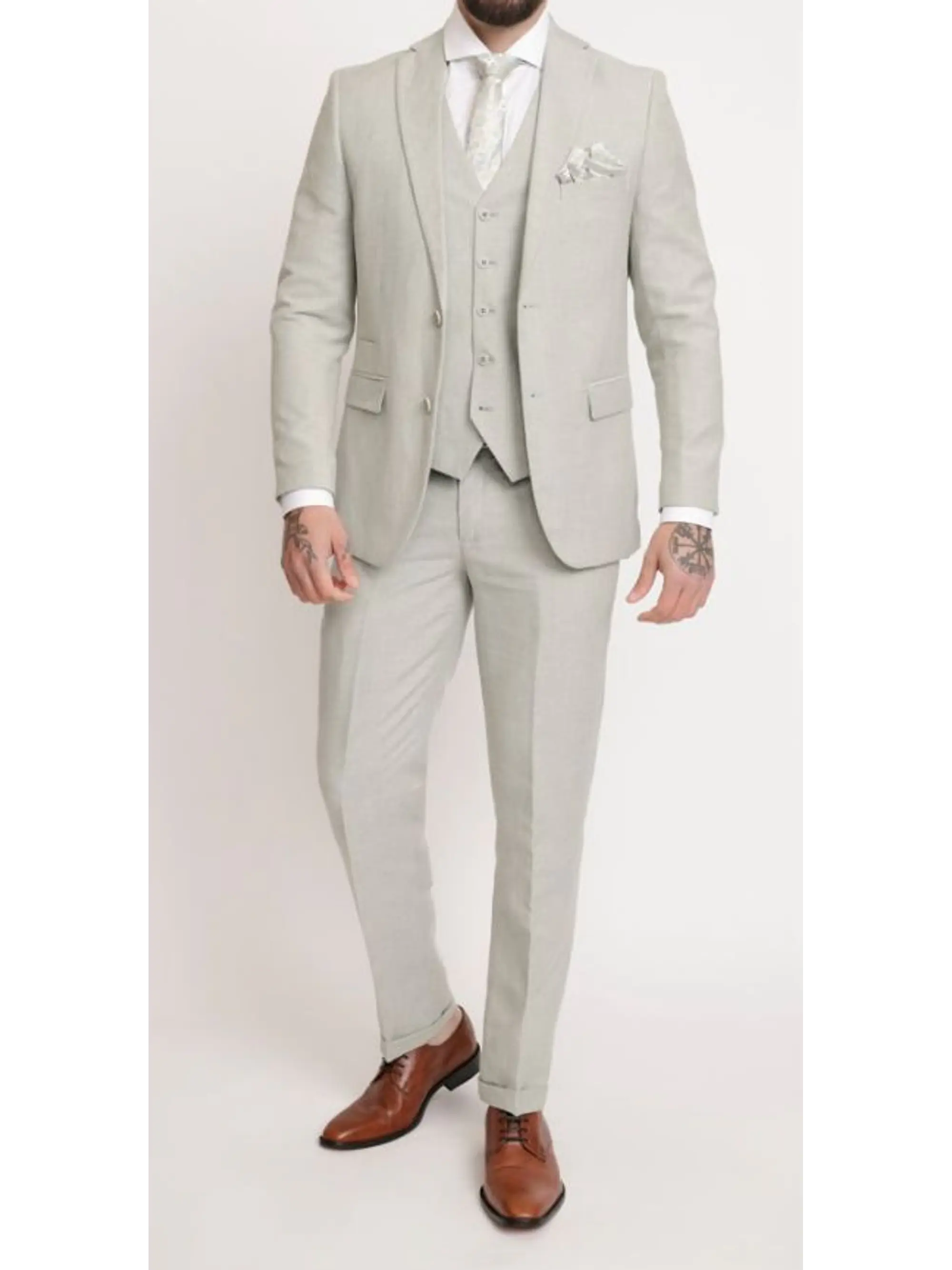 Traje de Lino Verde Agua (Camisa, Colleras y Humita/Corbata)  2