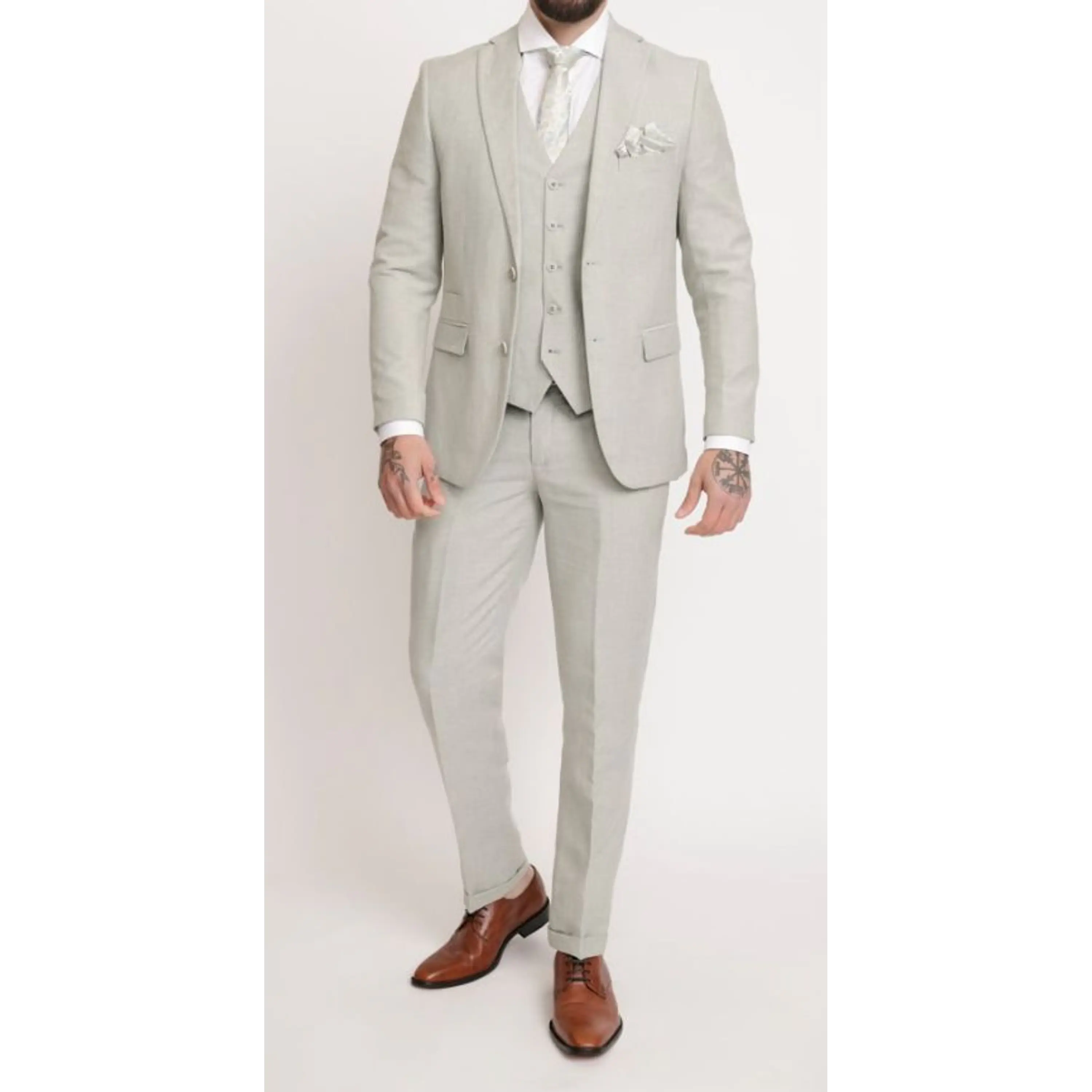 Traje de Lino Verde Agua (Camisa, Colleras y Humita/Corbata)  2