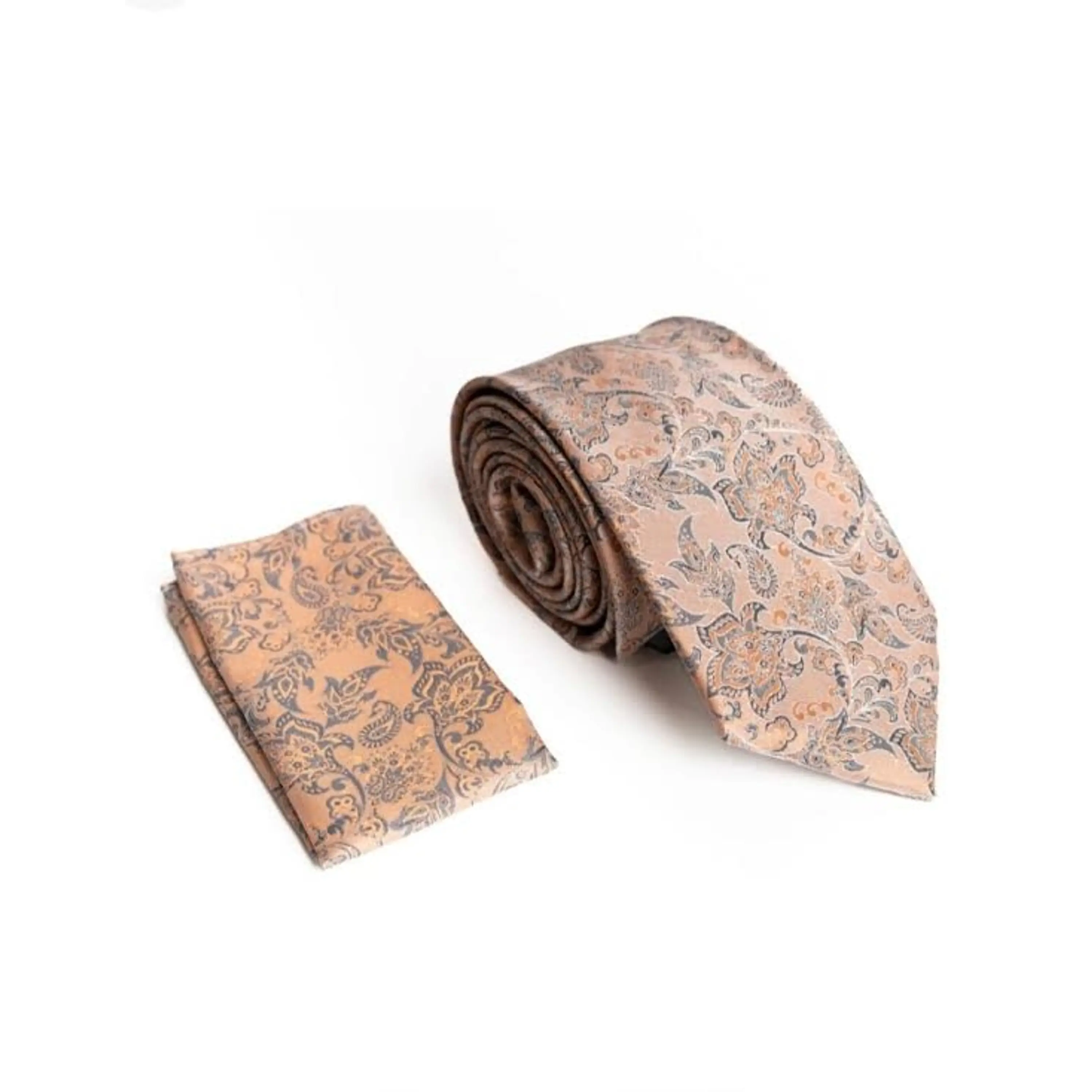 Corbata con Pañuelo (Beige Arena y Diseño) 1