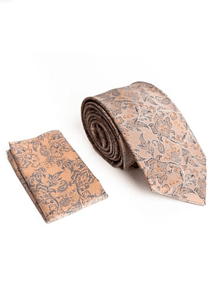 Corbata con Pañuelo (Beige Arena y Diseño)