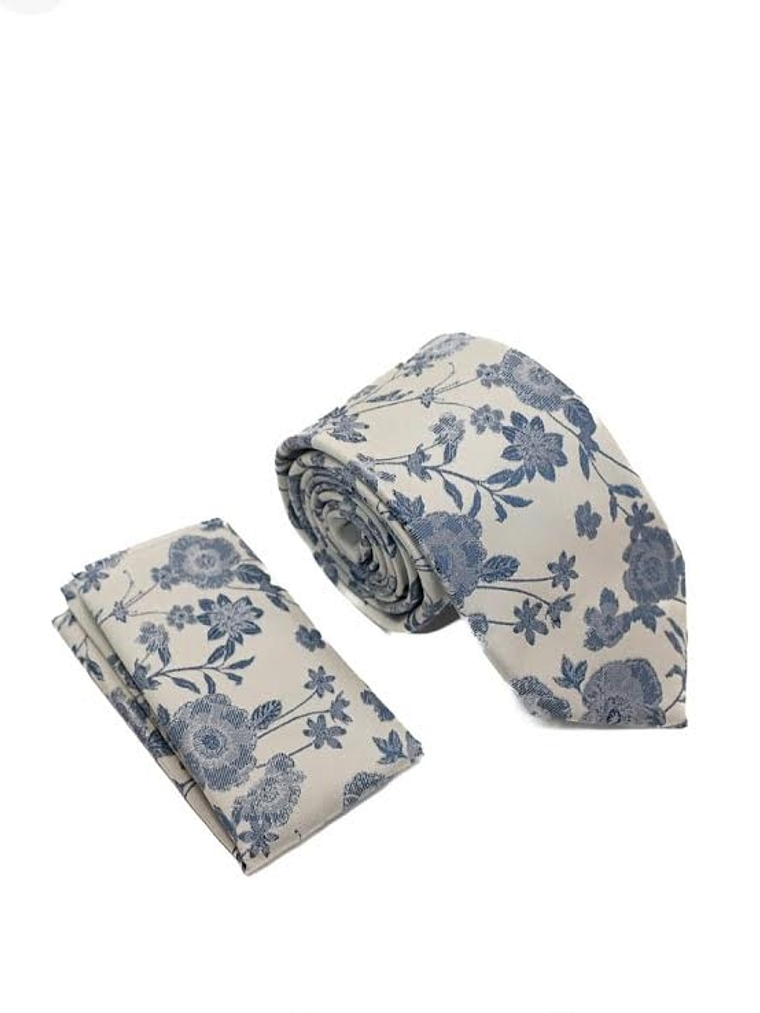 Corbata con Pañuelo (Blanco y Diseño) 1