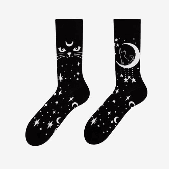 CALCETINES DE ALGODON FANTASIA  ALEGRE DISPARES  GATO MÍSTICO 1