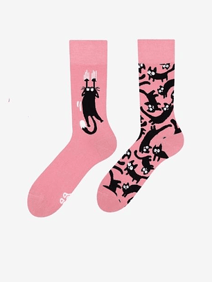 CALCETINES DE ALGODON FANTASIA  ALEGRE DISPARES  GATO PINK