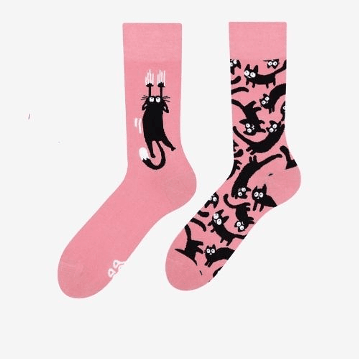 CALCETINES DE ALGODON FANTASIA  ALEGRE DISPARES  GATO PINK 1