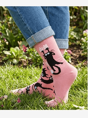 CALCETINES DE ALGODON FANTASIA  ALEGRE DISPARES  GATO PINK