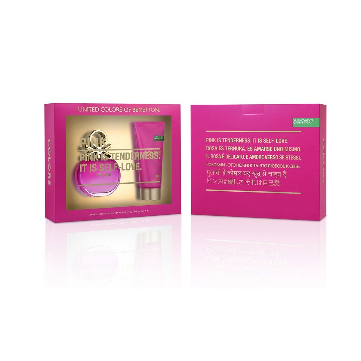Estuche Benetton Colors Pink For Her Edt 80 ml + Body Locion Mujer