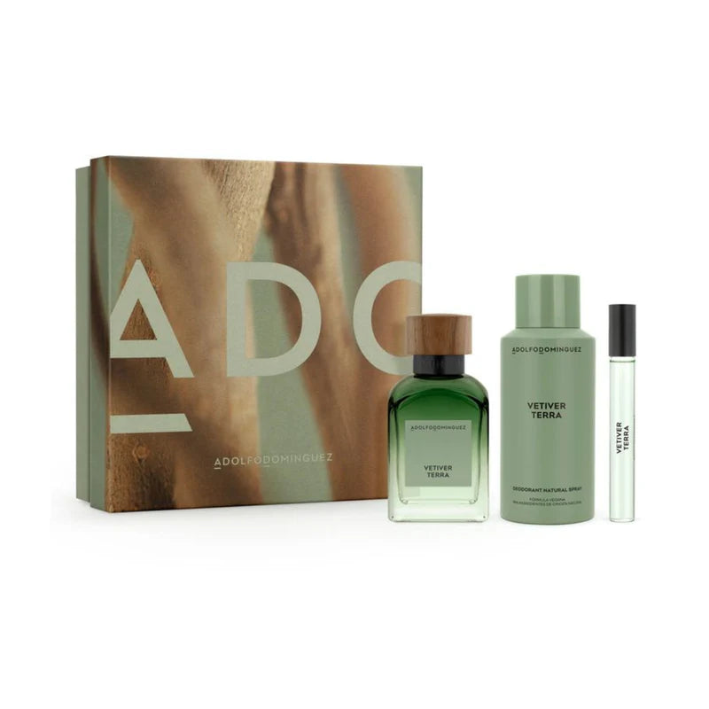 Estuche Adolfo Dominguez Vetiver Terra Hombre EDP 120 ml + 10 ml + Deo 150 ml Hombe