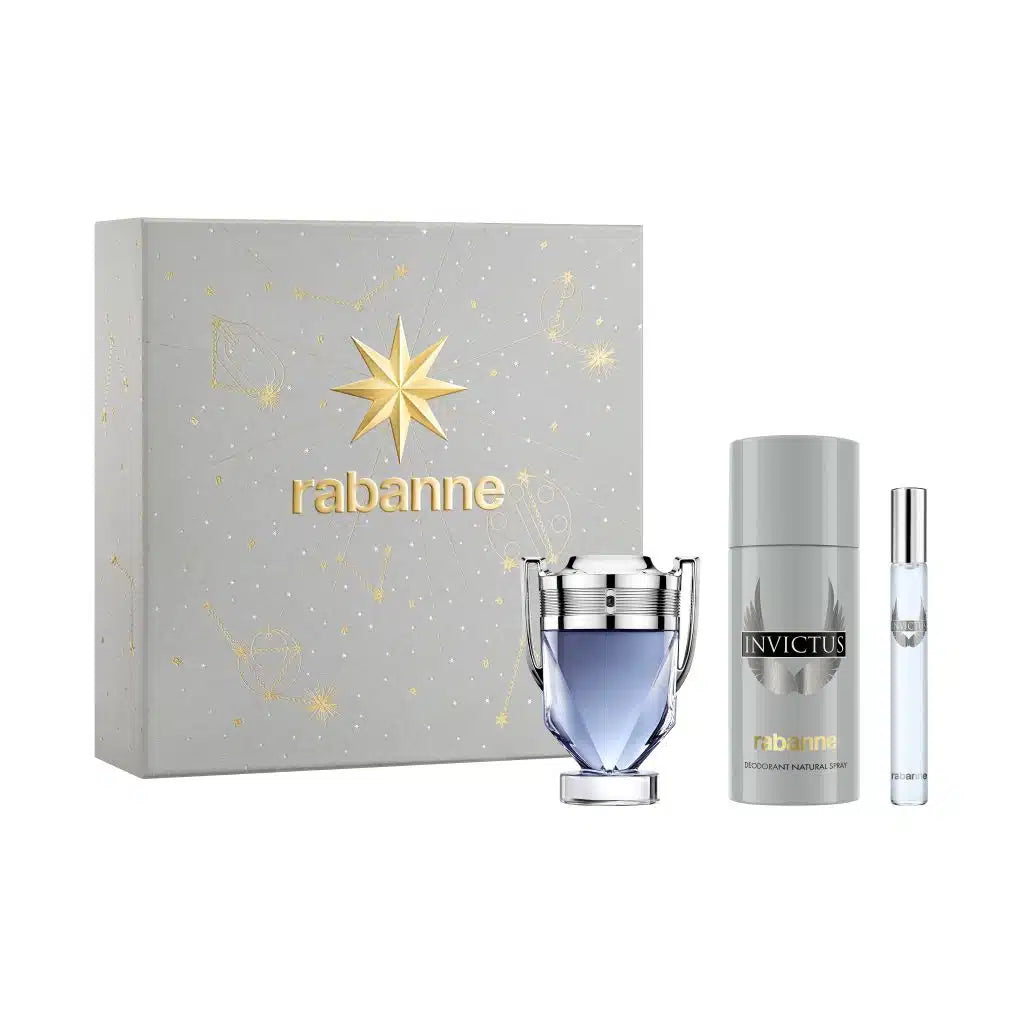 Estuche Paco Rabanne Invictus EDT 50 ml + Travel Spray 10 ml + Deo 150 ml Hombre