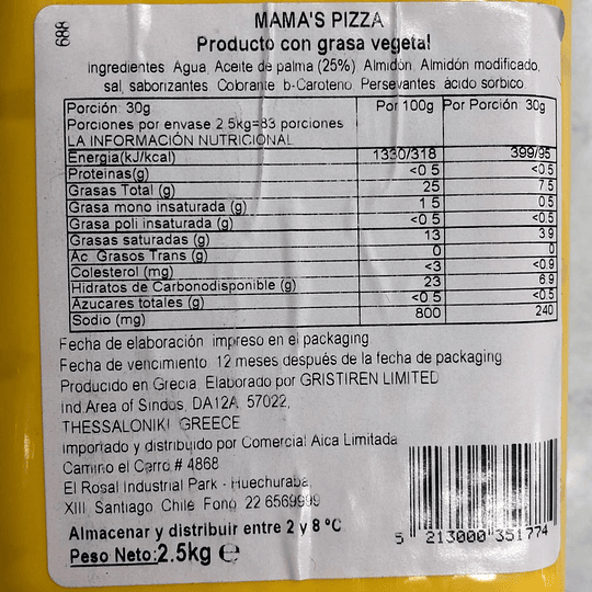 Mama's Pizza (Tipo Gouda) - Barra 2,5kgs Queso Vegetal 