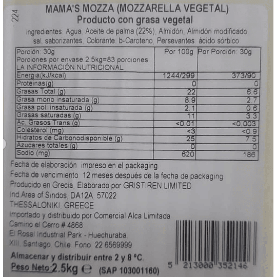 Mama's Mozza - Barra 2,5kgs Queso Vegetal