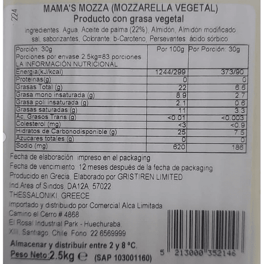Queso Vegetal tipo Mozzarella 2,5kgs - Mama's Mozza