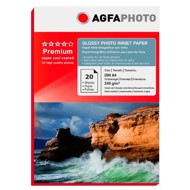 PAPEL FOTO GLOSSY AGFA 240GR A4 20 HOJAS