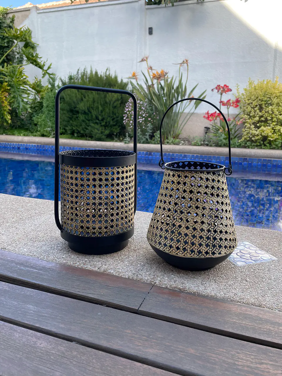 Porta vela tipo ratán negro 2