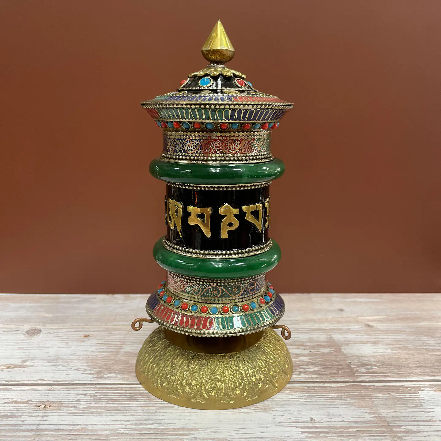 Rueda de rezo tibetana grande verde 1