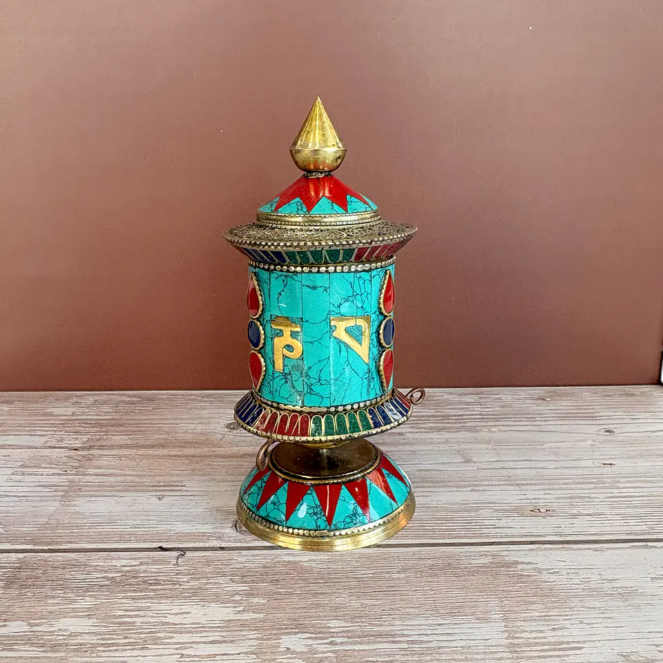 Rueda de rezo tibetana turqueza y cornalina 1