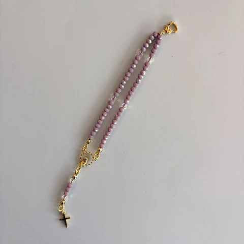 Rosario Católico pulsera lila