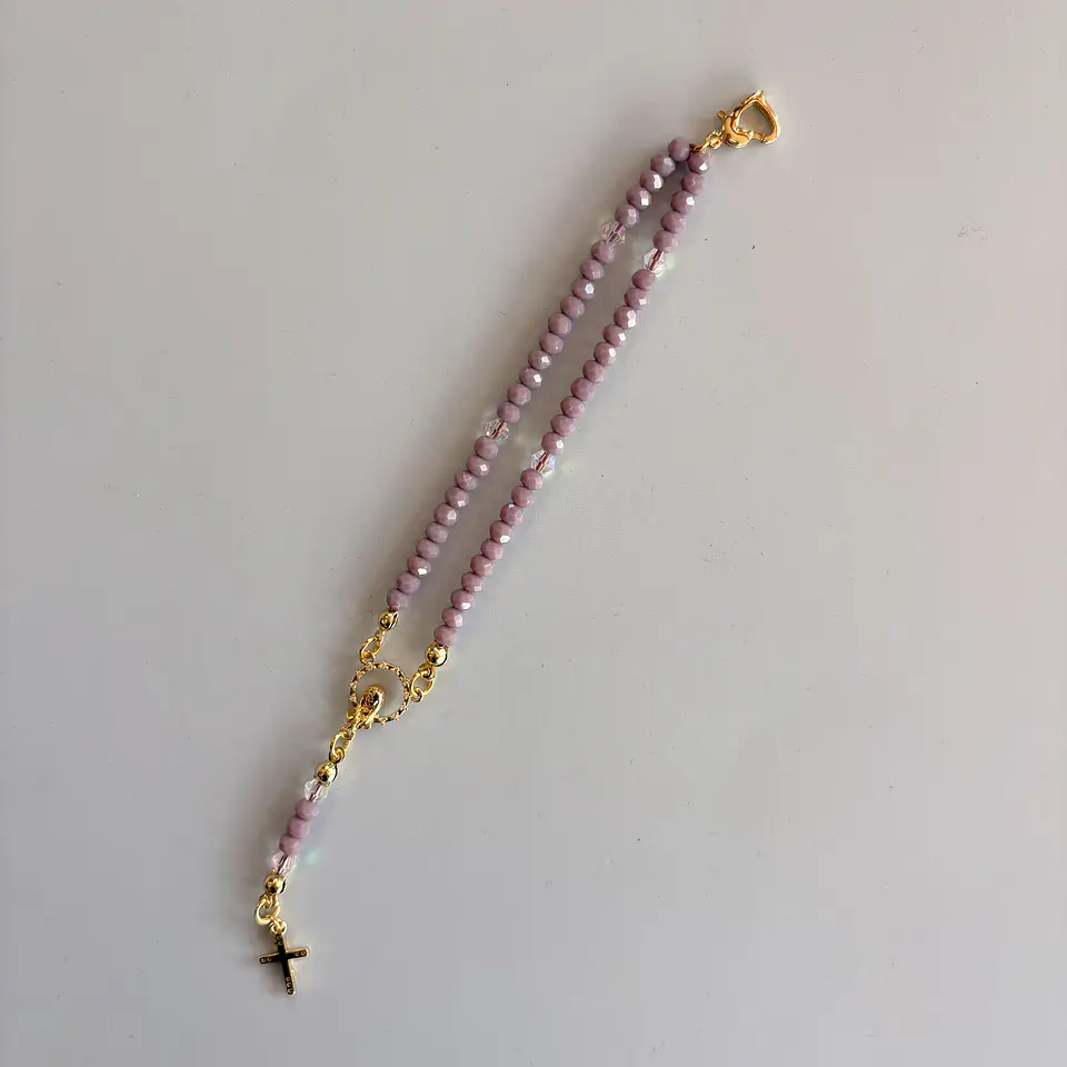 Rosario Católico pulsera lila 1