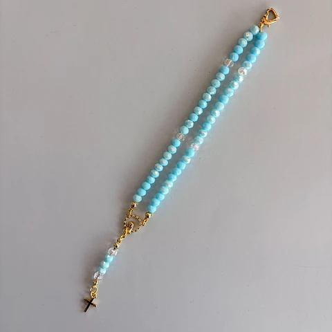 Rosario Católico pulsera celeste