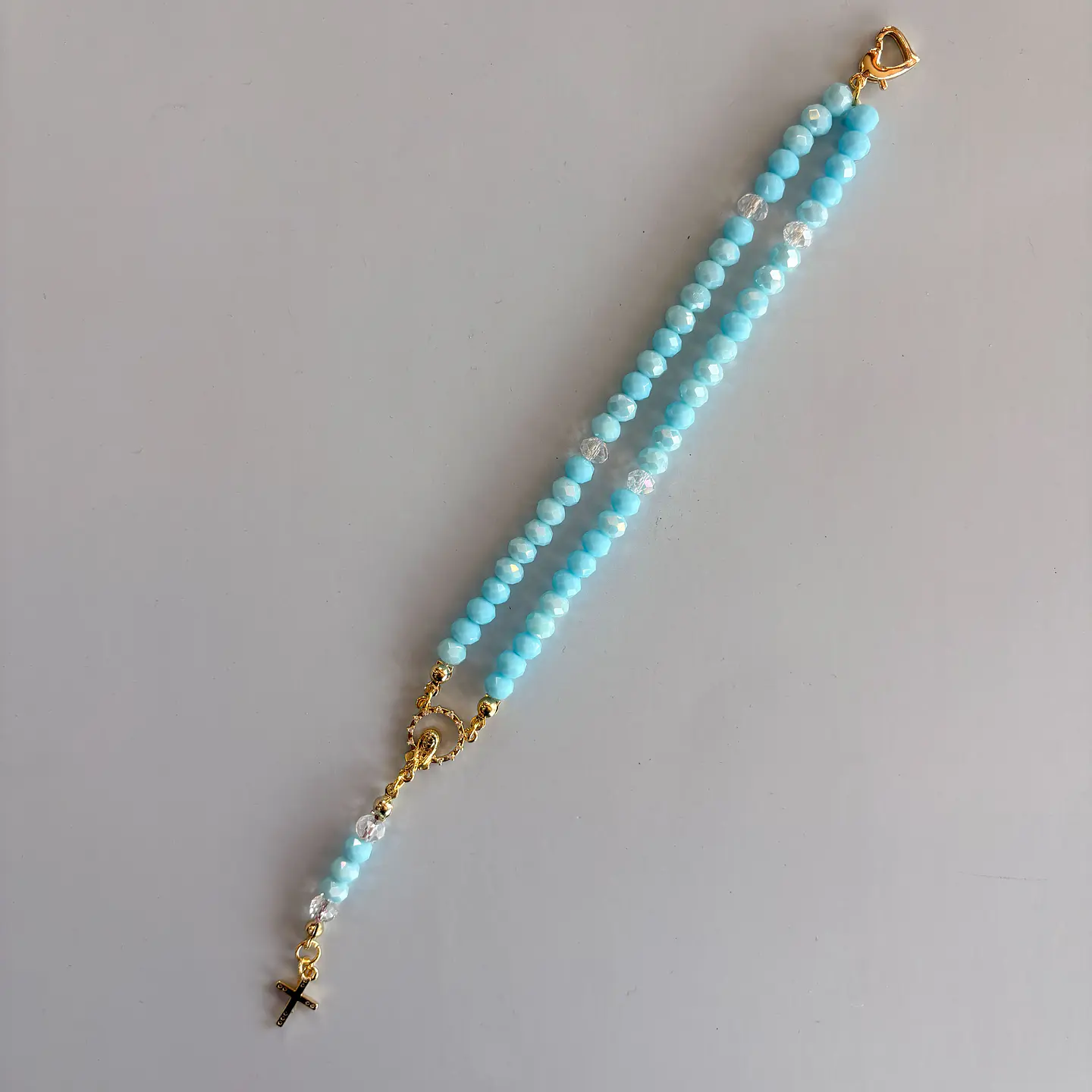 Rosario Católico pulsera celeste 1