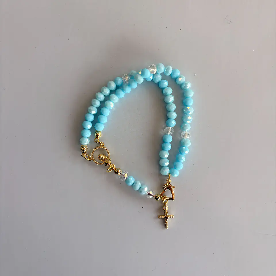 Rosario Católico pulsera celeste 2