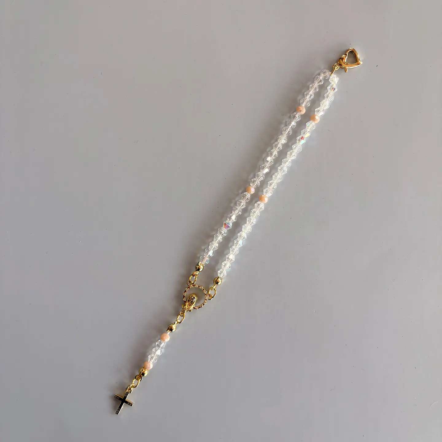 Rosario Católico pulsera transparente 1