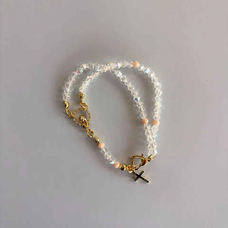 Rosario Católico pulsera transparente 2