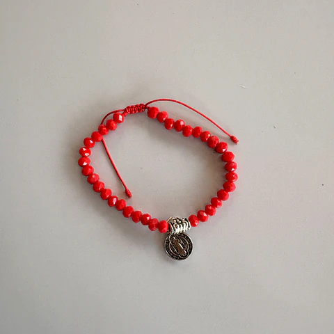 Pulsera roja San Benito cristales