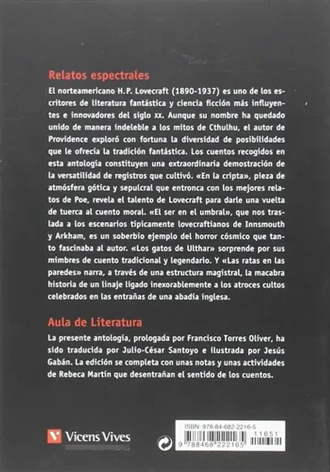 RELATOS ESPECTRALES. H.P. Lovecraft. Español. VICENS VIVES