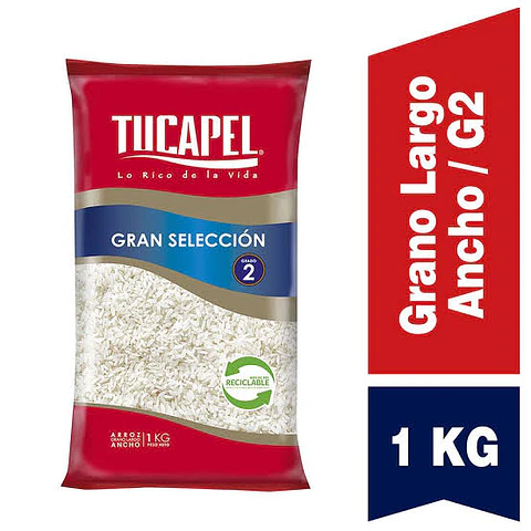 Arroz Tucapel gran selección grado 2 de 1 kilo 10 unidades la manga
