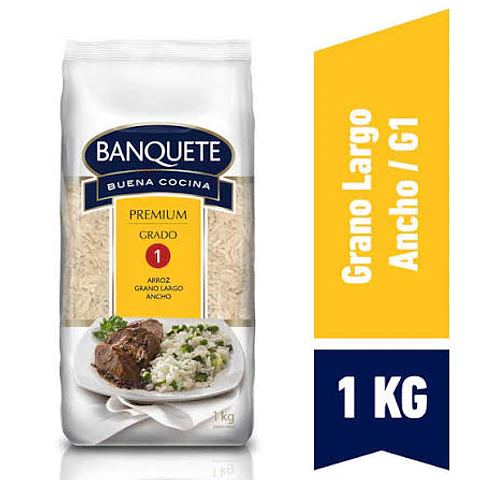 Arroz Banquete premiun grado 1 de 1 kilo 10 unidades la manga 