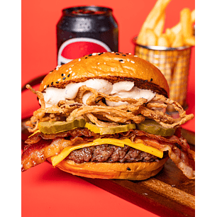 Burger Onion Smoked Crispy + Papas fritas + Bebida gratis