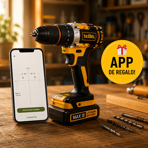 Taladro Percutor Inalámbrico + 2 Baterías y Maletín de Herramientas + APP de Regalo
