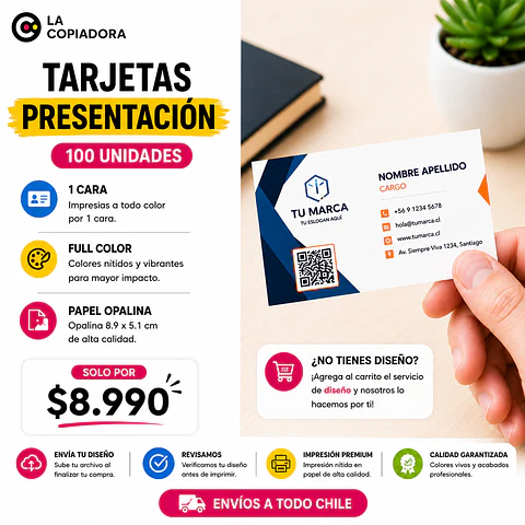 Tarjetas de Presentación - Una cara - 250 gr – 100 Unidades