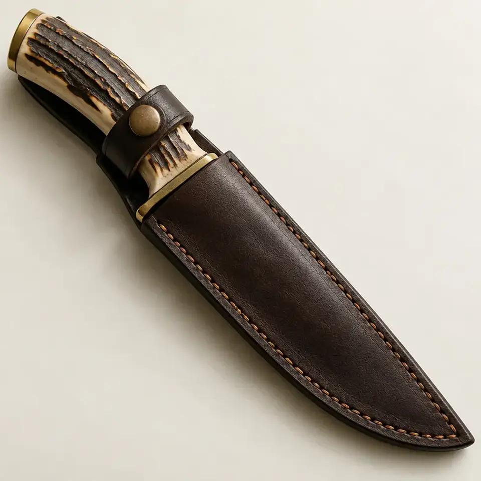 Cuchillo de campo — mango de asta y funda de cuero 1