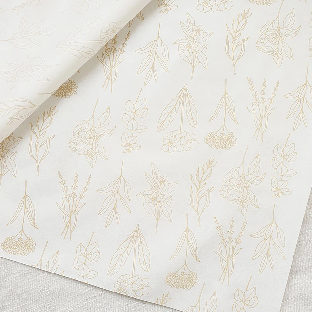 Papel Seda Flores Doradas 1000 pliegos 25 x 75 cms