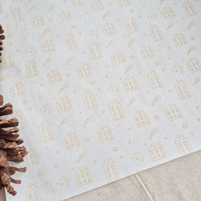 Papel Blanco 50 grs. Casitas Doradas 10 pliegos 80 x 100 cms