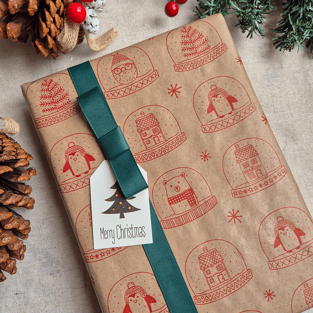 Papel Kraft Esferas Navidad 10 pliegos 80 x 100 cms