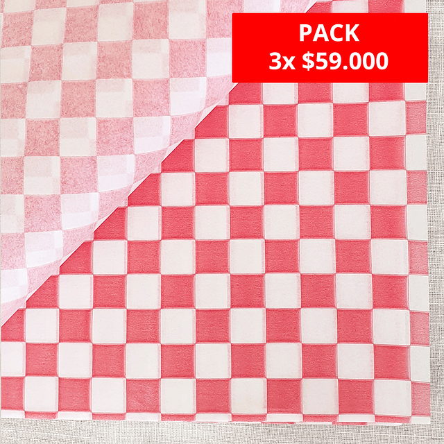 1000 hojas Papel Antigrasa Ajedrez Rojo 30 x 30 cms.