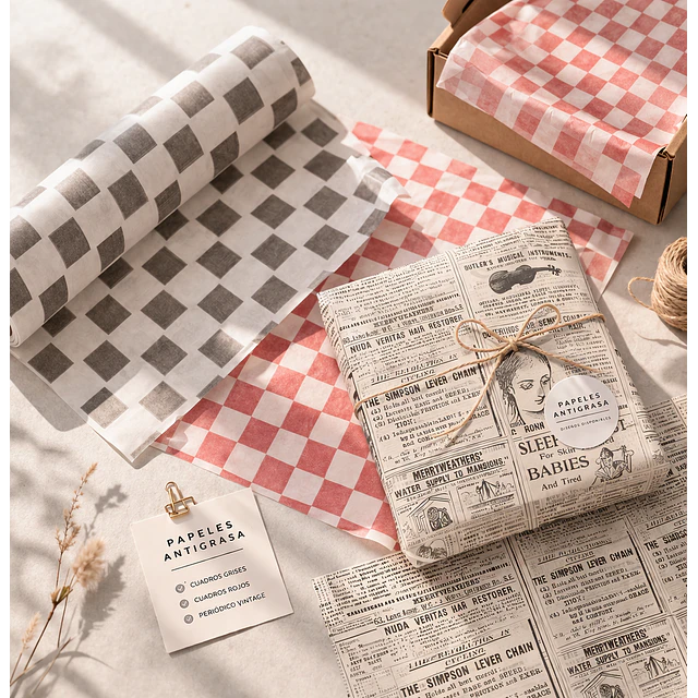 1000 hojas Papel Antigrasa Ajedrez Negro 30 x 30 cms.