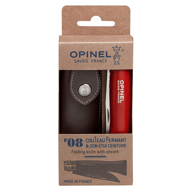 Cortapluma  Opinel Rojo 8 cms + Funda Cuero