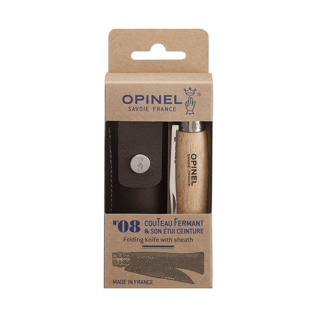 Cortapluma  Opinel Acero Inoxidable N°8 con Funda de Cuero