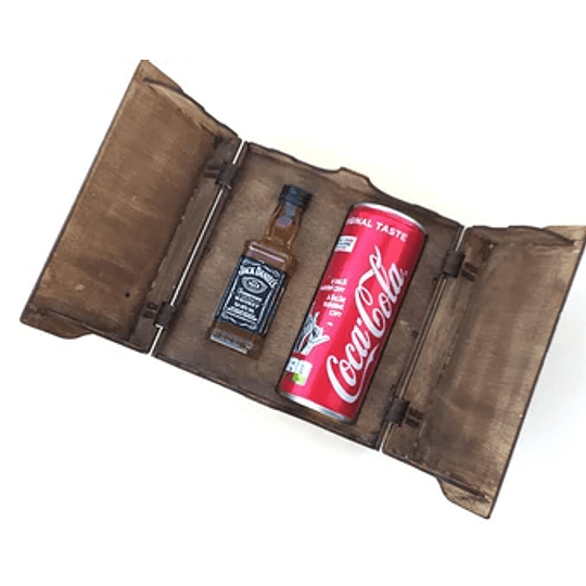 Caja de Madera para Coca Cola y Whiskey Mini  ( Si Incluye botella y lata de Cocacola)