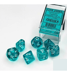 Dados Chessex: Translucent - Teal/White - Set RPG