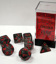 Dados Chessex: Translucent - Smoke/Red - Set RPG