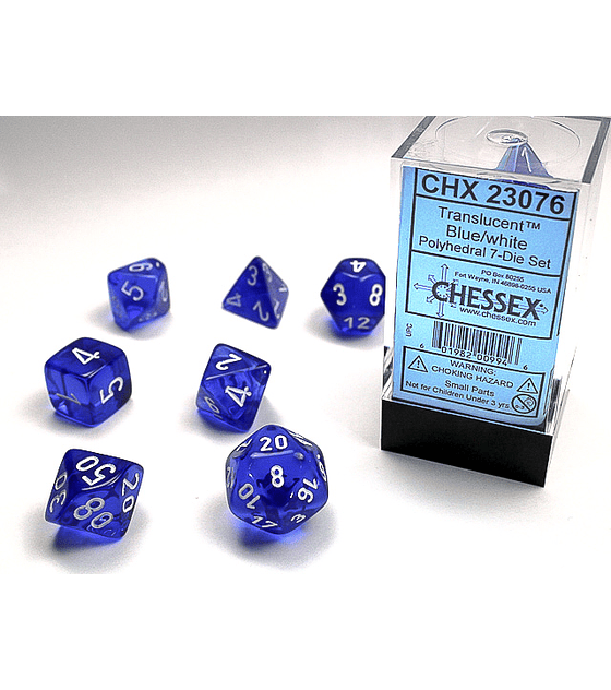 Dados Chessex: Translucent - Blue/White- Set RPG
